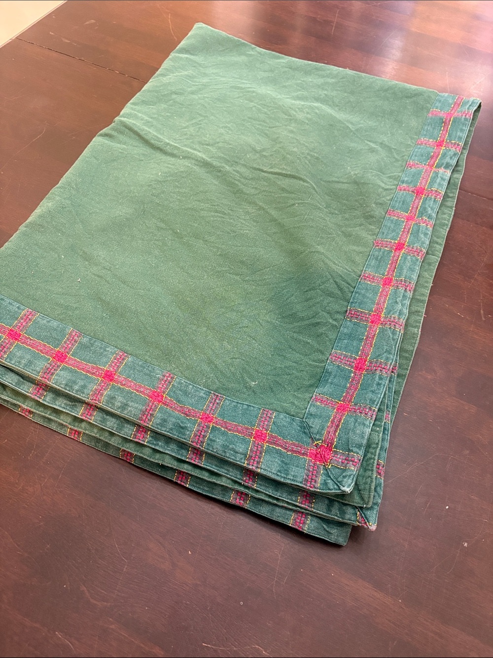 Green Tablecloth with Ted Plaid Trim